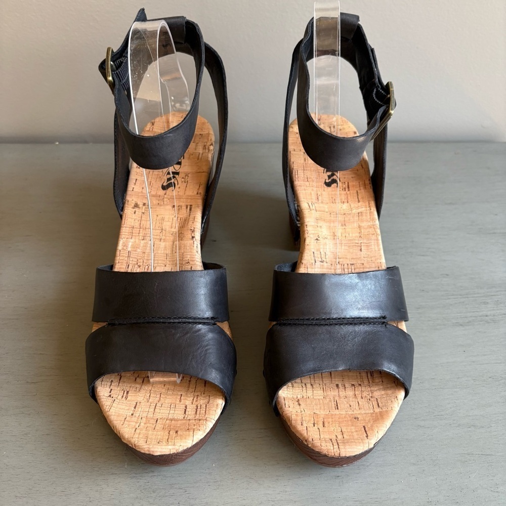 Korks Kork-Ease Mia Black Leather Slingback Platform Sandal Shoe Women 10 Studs - Picture 7 of 15